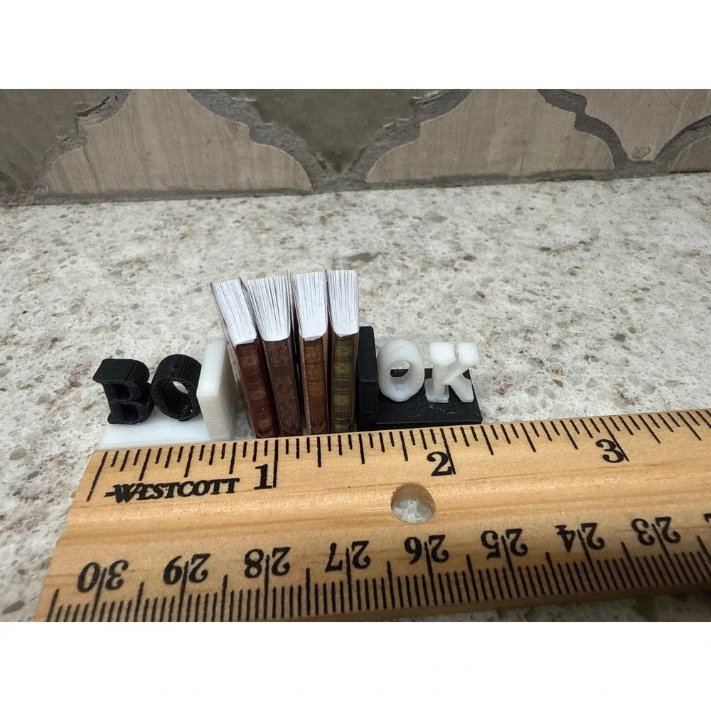 Miniature 3D Printed Bookends Set Tiny Books Dollhouse Decor‎ Black White 2.5in